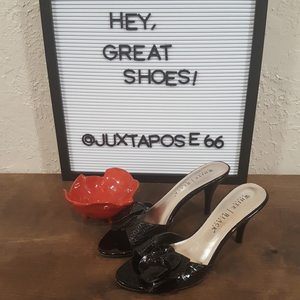 WHBM Emma black snake leather slides 8.5